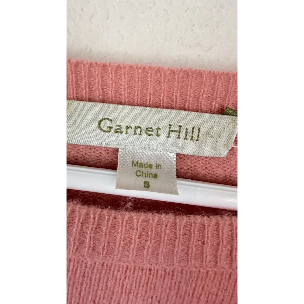 Garnet Hill 100% Cashmere Sweater Womens S Salmon Pink Ruffle Lace Hem Old Money